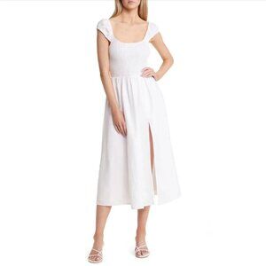 Reformation Tavi Smocked Linen Dress